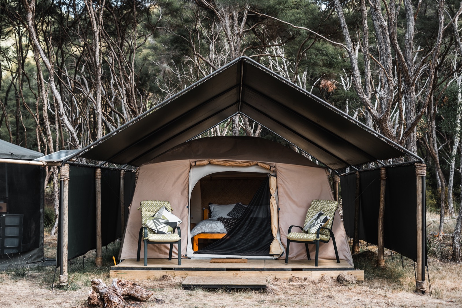 Comfortable tent setup for a group retreat