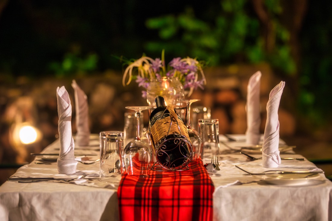 Bonfire dinner table setup